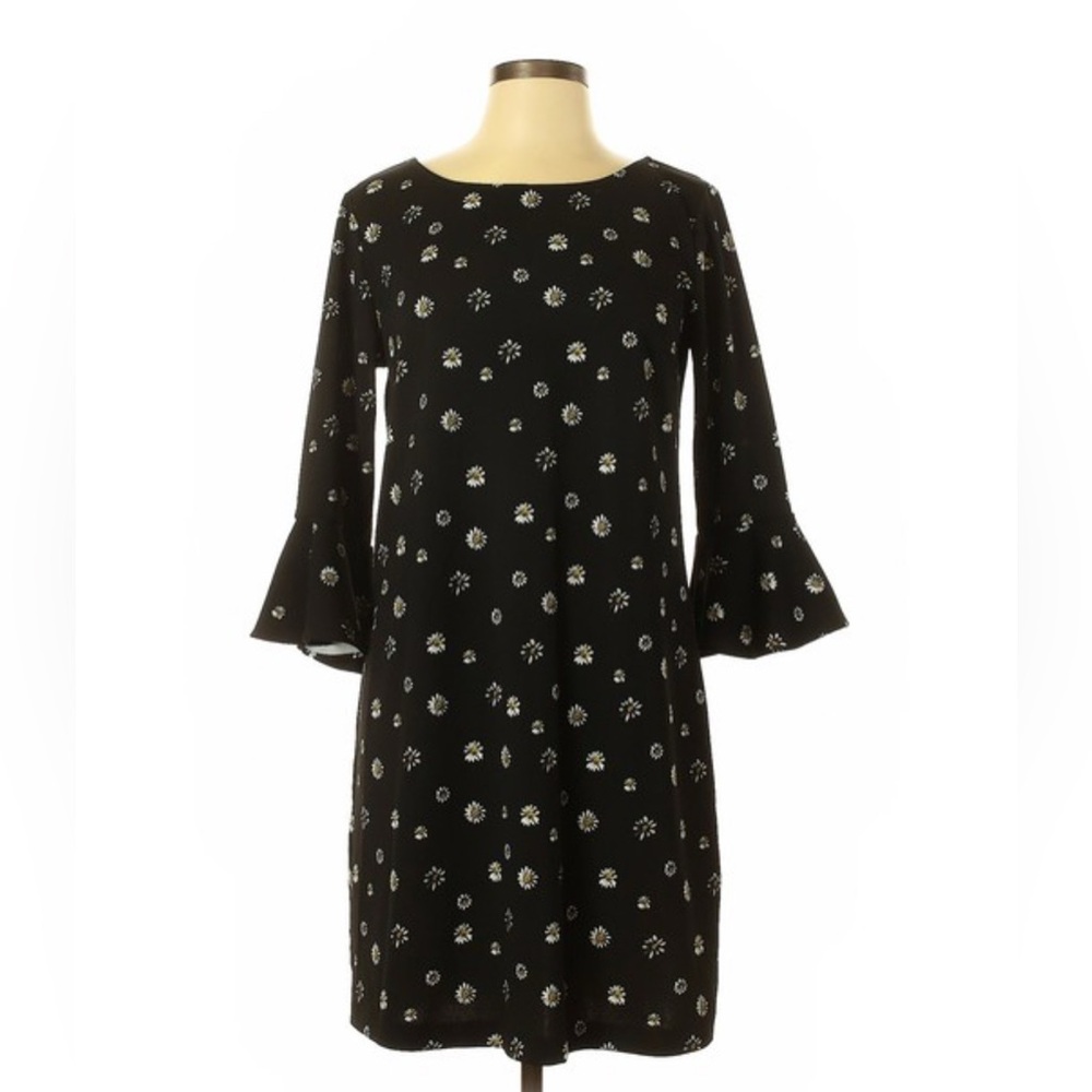 Nina Leonard Black Floral Bell Sleeve Dress